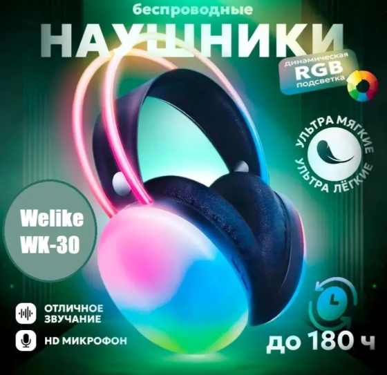 Навушники бездротові Welike WK-30 з LED-підсвіткою 9271 Дніпро