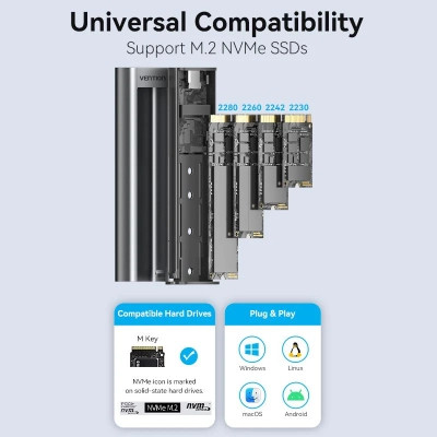 Кишеня зовнішня Vention SSD M.2 (NVME) M-key USB Type-C 3.2 10Gbps Heat Sink Aluminum (KPKH0) Вінниця - фото 12