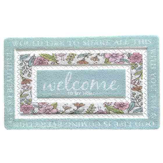 Прихожий коврик 60х40 см Welcome с цветочным принтом Мятный HP-47-1M SBR Киев