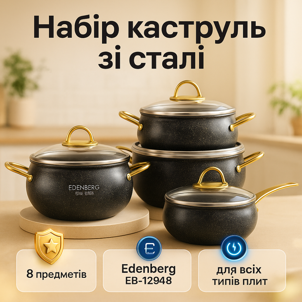 Набор кухонной посуды Edenberg EB-12948 8 предметов с мраморным антипригарным покрытием HM-59 Львов - изображение 16