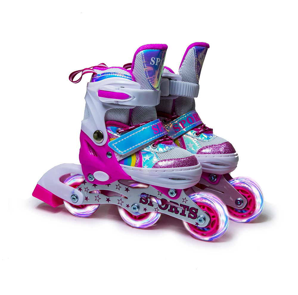 Детские раздвижные ролики Rainbow Scale Sports розовые, размер 26-29. Все колеса светятся Одесса - изображение 1