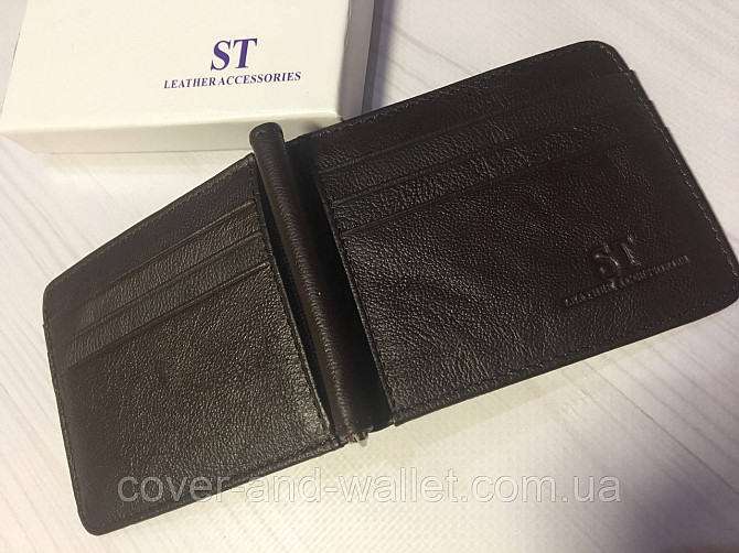 Кожаный зажим для купюр и карточек коричневого цвета ST Leather 452 Coffee Киев - изображение 7
