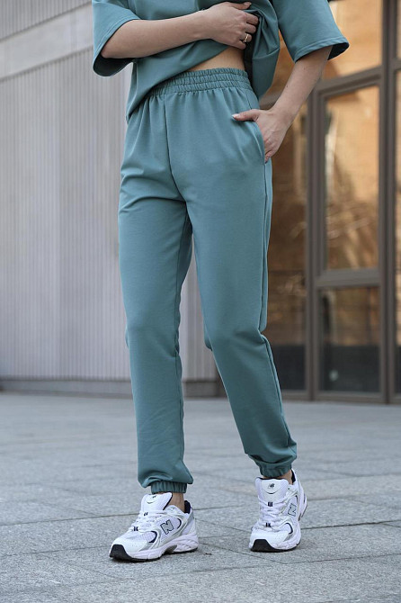 Комплект женский футболка и штаны летний костюм oversize двунитка повседневный мятный Maya XL Одесса - изображение 9