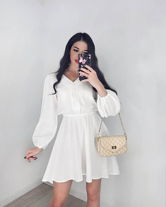 Женское легкое мини платье из натуральной ткани муслин Белый, 48/52 Одесса - изображение 4