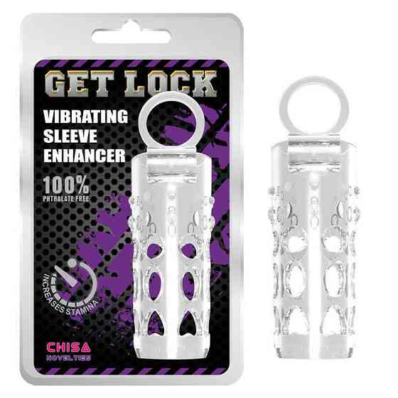 Насадка на член рельефная Chisa Get Lock с кольцом на мошонку и местом для вибропули, прозрачная Sex Aura Киев