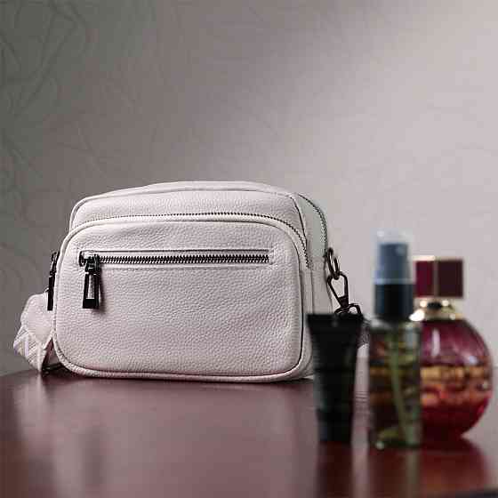 Зручна сумка жіноча з накладною кишенею з натуральної шкіри Vintage 22642 Біла Київ