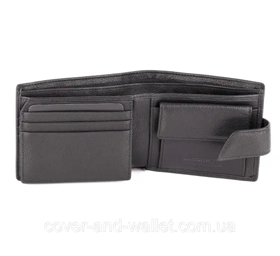 Класичний чоловічий гаманець з італійської шкіри в чорному кольорі Marco Coverna B005-801 Київ