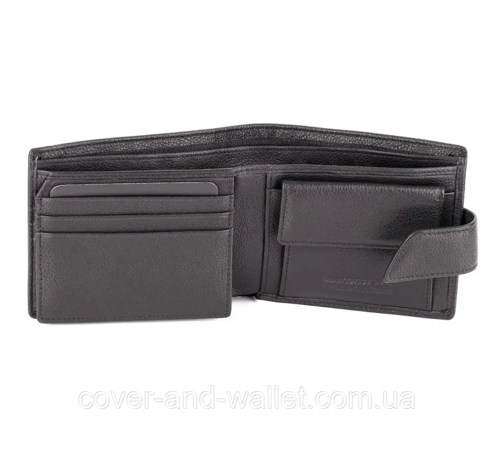 Классический мужской кошелек из итальянской кожи в черном цвете Marco Coverna B005-801 Киев - изображение 5