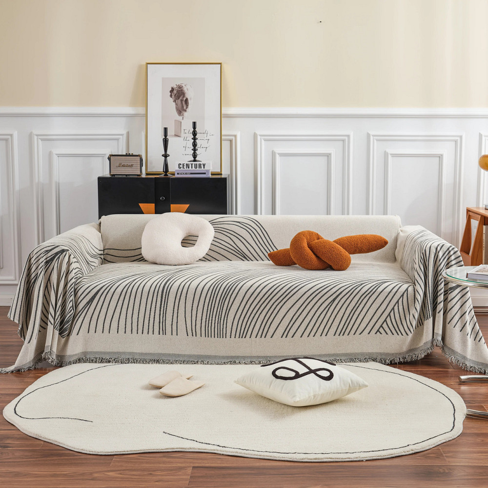 Плед покрывало на диван или кровать,чехол накидка 180х230 см для мягкой мебели, бежевий в серую полосу Каменец-Подольский - изображение 7