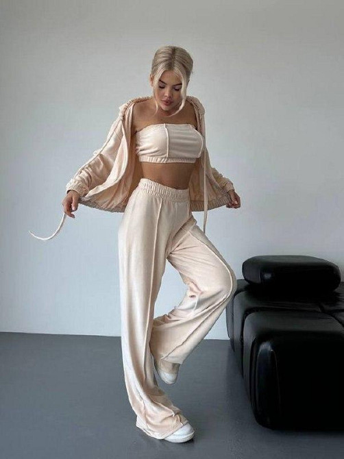 Женский прогулочный плюшевый костюм тройка: кофта топ и штаны велюр-плюш Одесса - изображение 10