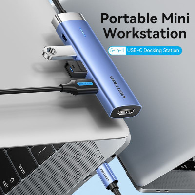 Концентратор Vention USB 3.1 Type-C to HDMI/USB 3.0x3/PD 100W Blue Aluminum Alloy Hub 5-in-1 (TGESB) Винница - изображение 8