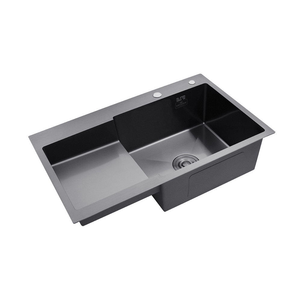 Кухонная мойка с нержавеющей стали Kroner KRP Schwarze - 78х48 RHM PVD (3/1 мм) черная Киев - изображение 4