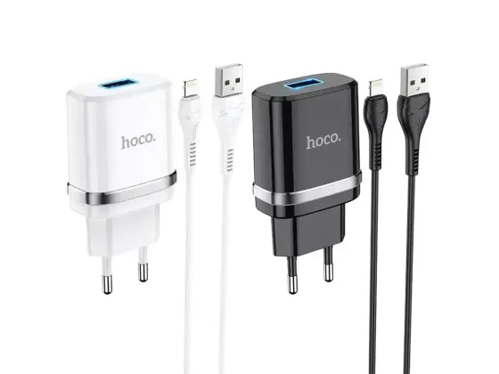 Сетевое зарядное устройство Hoco N1 Ardent 220V (12W, 5V/2.4A) с подсветкой USB и кабелем Lightning для iPhone/iPad Одесса
