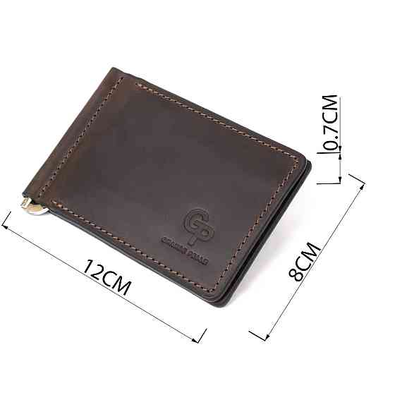 Винтажный кожаный зажим для денег GRANDE PELLE 11473 Коричневый Киев