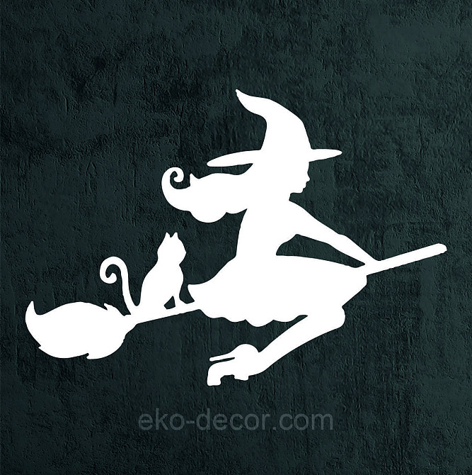 Декоративное настенное Панно «Ведьма на метле с котом», Декор на стену 70*49 см, Белый Киев - изображение 9