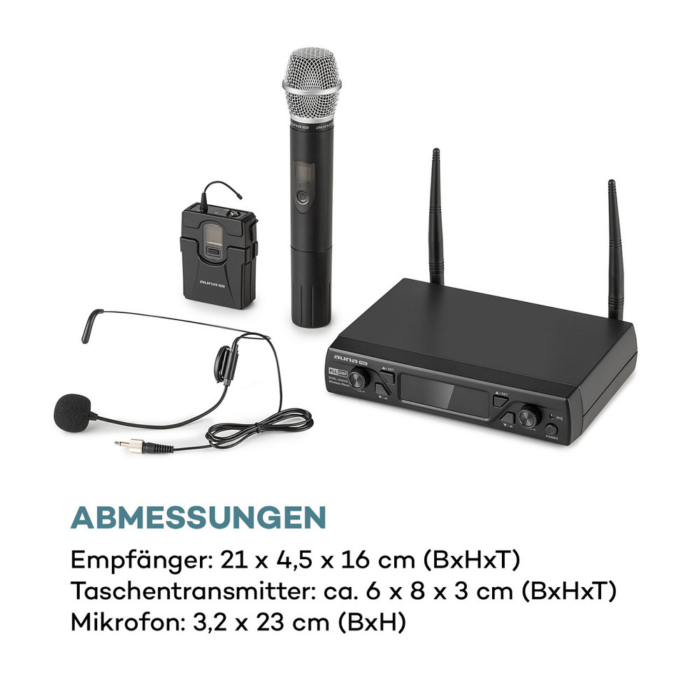 UHF200C-2B 2-канальний комплект бездротових мікрофонів UHF Приймач 2xпередавач + гарнітура 2x мікрофон Рівне - фото 9