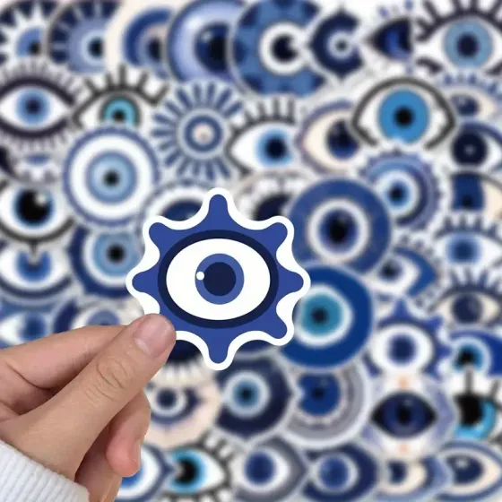 Набор стикеров «Сглаз» 50 шт — обереги синего цвета для декора, ноутбука, гитары, чемодана Киев