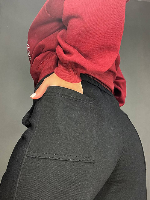 Штани жіночі A-N 25061 спортивні широкі Baggy з кишенями та шнурком трикотажні чорні, чорний, M Київ - фото 3