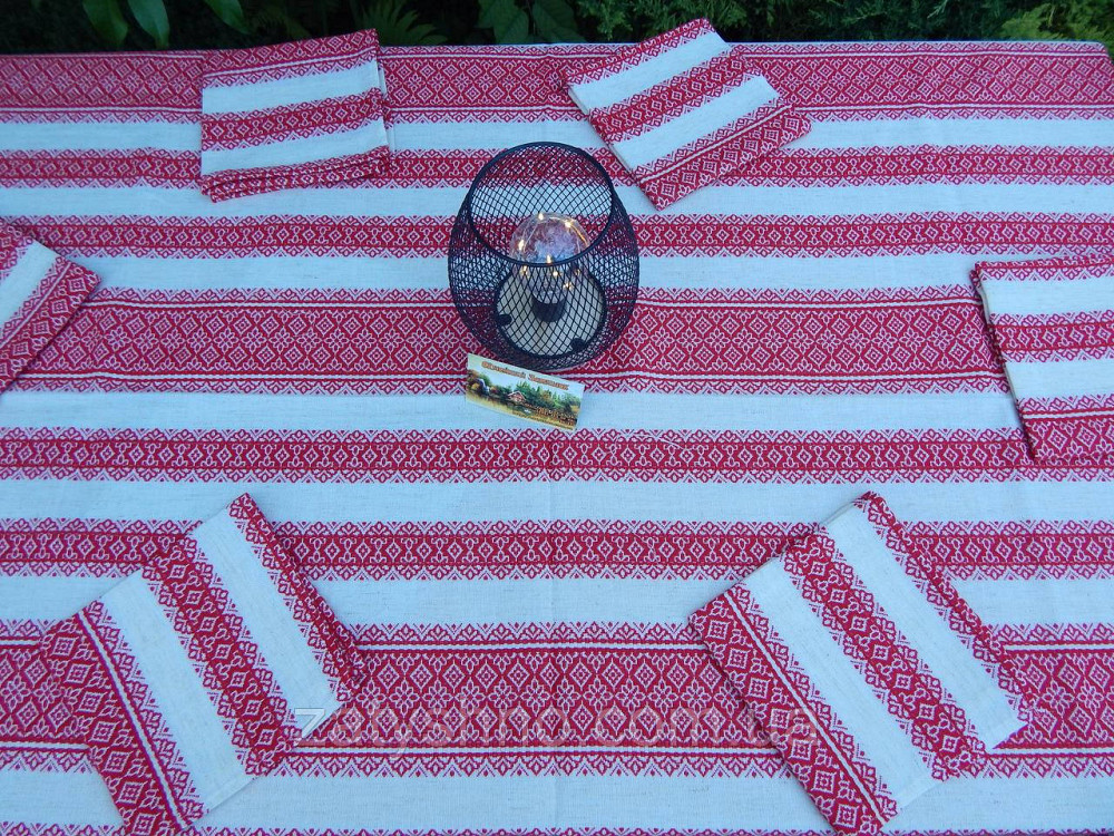 Красная скатерть с салфетками на льне 190*140 Киев - изображение 3