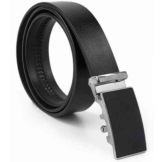 Ремень мужской c серебристой пряжкой с черной вставкой Vintage 20328 Черный Киев