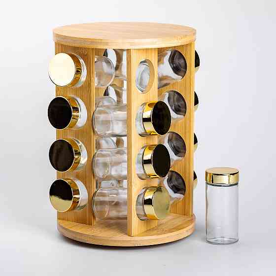 Набір для спецій на дерев'яній підставці 16 скляних ємностей для приправ HP-1367 Київ