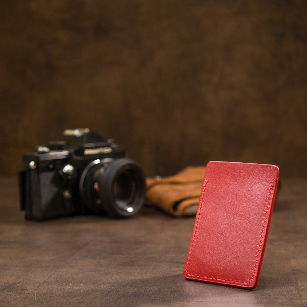 Вінтажний шкіряний картхолдер Червоний (GRANDE PELLE) Київ - фото 3