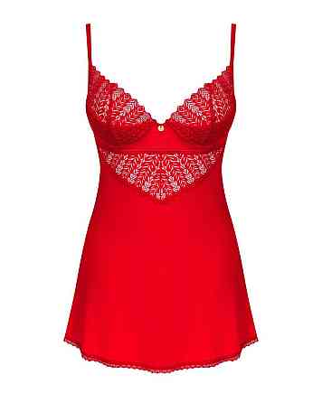 Пеньюар Obsessive Ingridia chemise & thong XL/2XL, червоний, Сорочка, стрінги Sex Aura Київ
