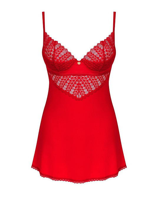 Пеньюар Obsessive Ingridia chemise & thong XL/2XL, червоний, Сорочка, стрінги Sex Aura Київ - фото 3