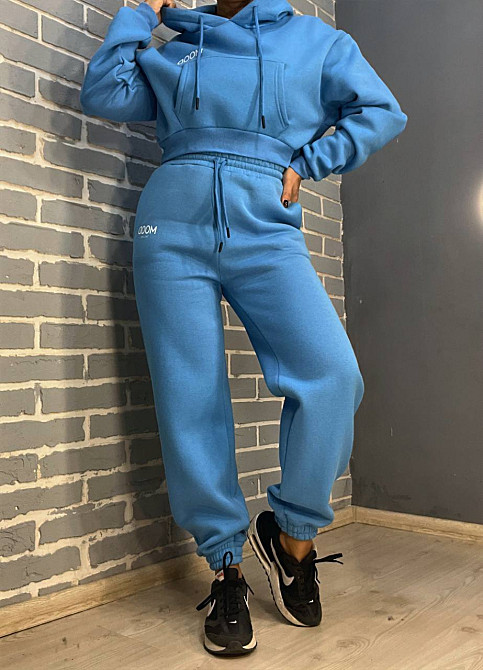 Костюм женский Quzen 493-497 укороченное худи с капюшоном MOOD брюки резинка утепленный синий, синий, L Киев - изображение 6