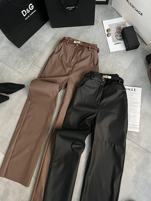 Жіночі шкіряні штани на флісі з ідеальною посадкою Чорний, 44/46 Одеса - фото 2