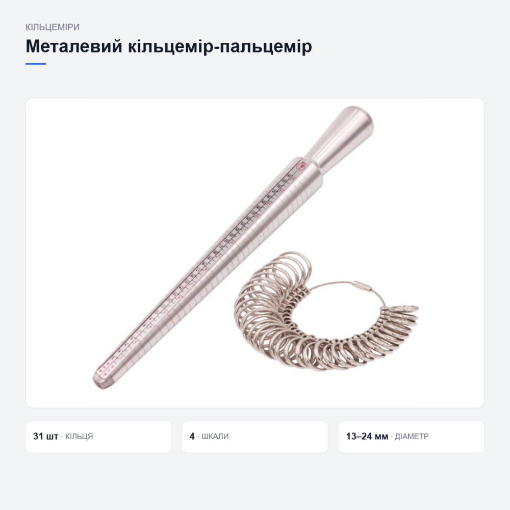 Пальцемер и кольцемер 4 шкалы металлический с 31 заготовками-кольцами Киев - изображение 10
