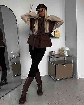 Женская теплая жилетка с поясом плащевка эми на синтепоне Шоколад, 44/46 Одесса