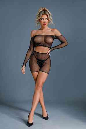 Бодістокінг Caprice Lingerie Model 07 One size Black, топ, велосипедки, сітка зі стразами Sex Aura Київ