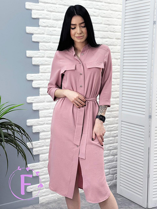 Длинное платье-рубашка с поясом Marcella 42-44, Фрезовый Киев - изображение 1