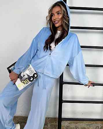 Женский повседневный стильный костюм велюр плюш Голубой, 42/44 Одесса