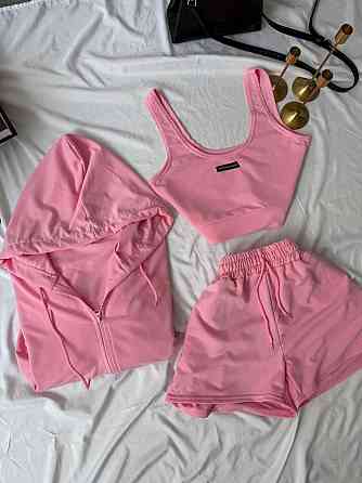 Женский прогулочный костюм тройка: кофта топ и шорты двунитка Барби, 46/48 Одесса