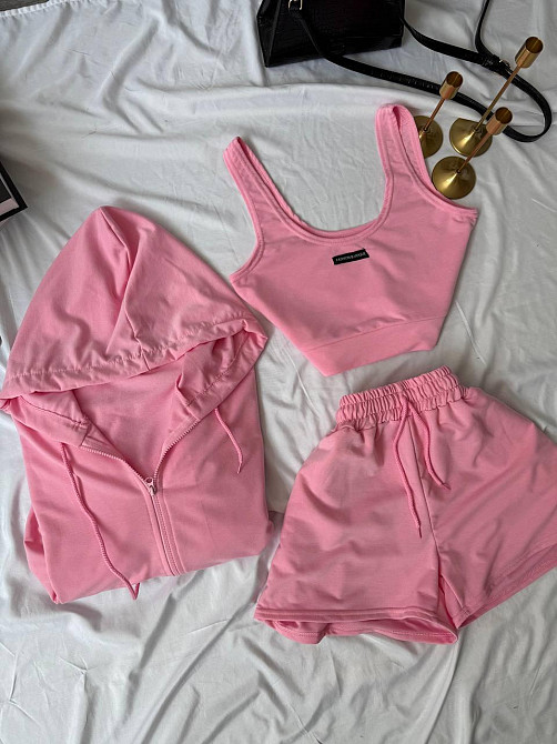 Женский прогулочный костюм тройка: кофта топ и шорты двунитка Барби, 46/48 Одесса - изображение 4