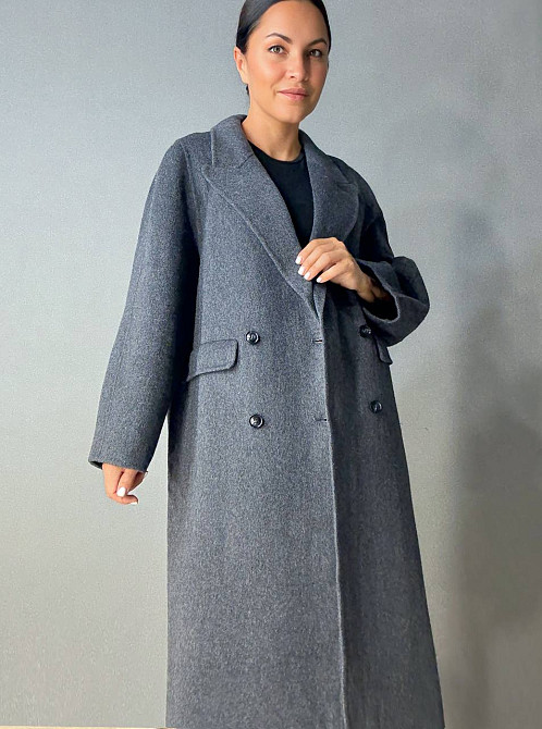 Пальто женское Lady Yep 85098 длинное оверсайз шерстяное двухбортное серое, серый, S Киев - изображение 18