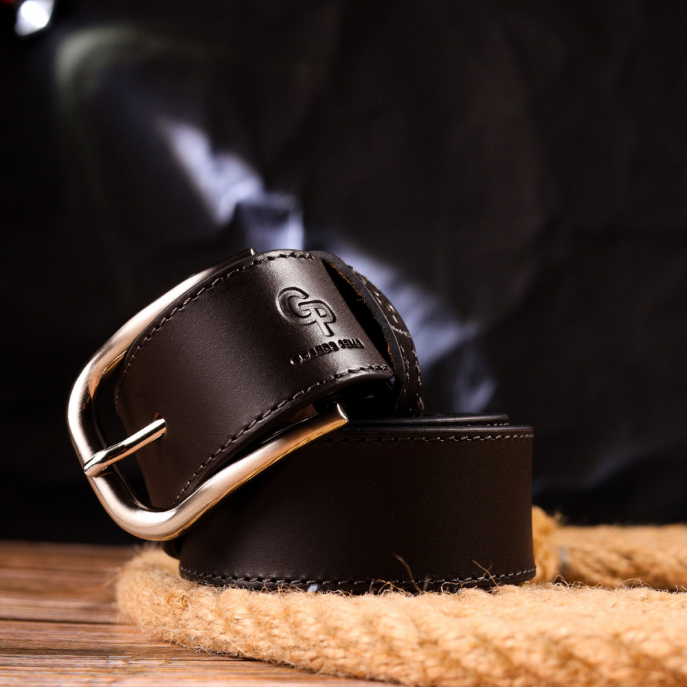 Красивий чоловічий ремінь із натуральної шкіри Коричневий (GRANDE PELLE) Київ - фото 4