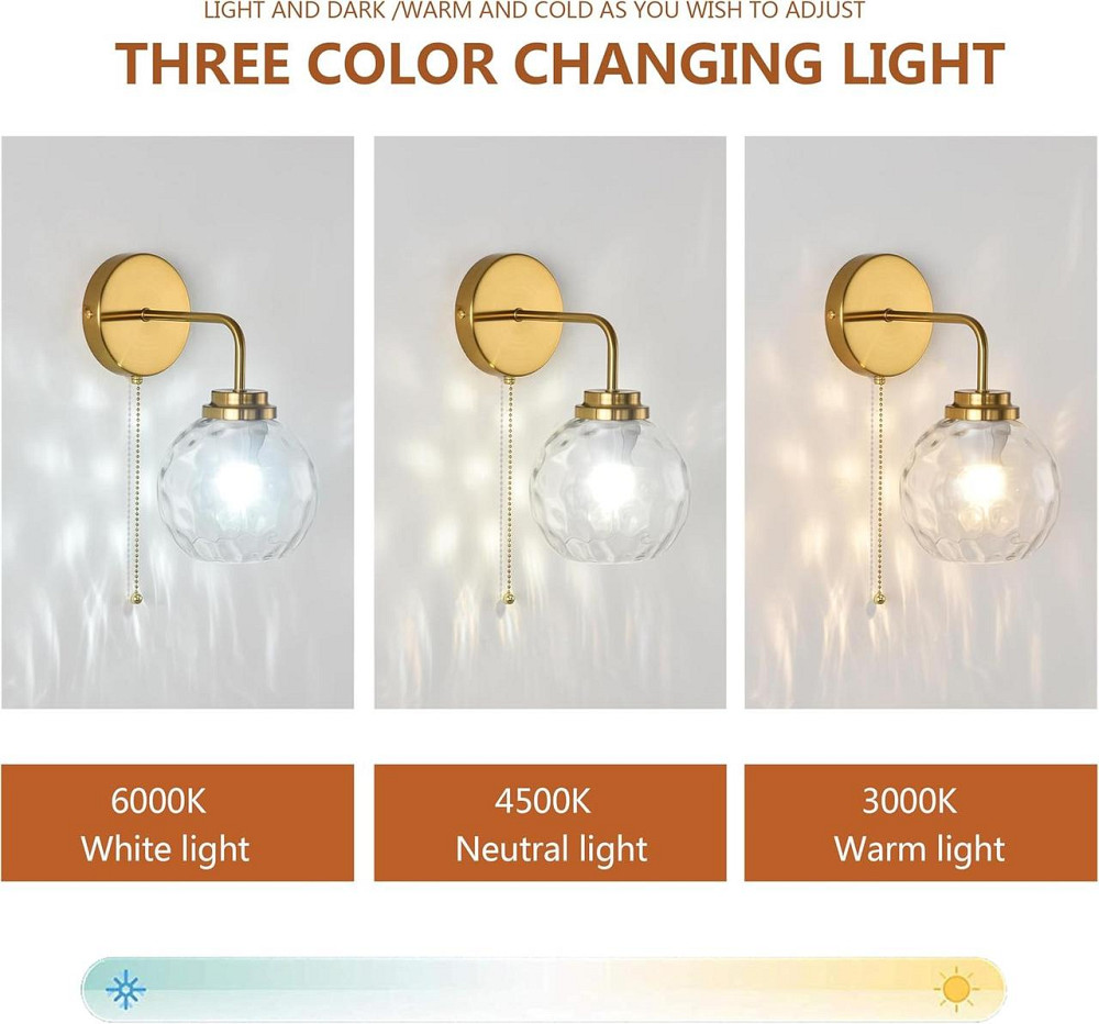 Бра настінне OURLOVEII 2 шт LED 6 Вт E27 480 лм 3000K/4500K/6000K, золоте скло, настінний світильник для спальні Київ - фото 15