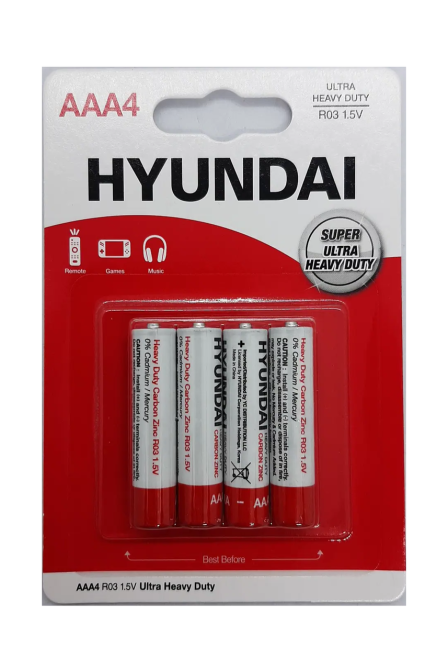 Батарейка мініпальчик AAA  HYUNDAI  R03 1.5V Shrink Heavy Duty 4 шт Рівне - фото 1