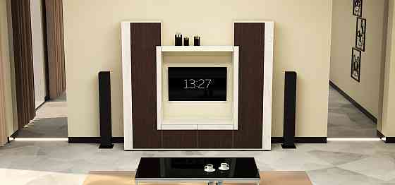 Стенка в гостиную под ТВ Эхо-4, Дуб Крафт Белый/Венге Магия, 2080х420х1850 Львов