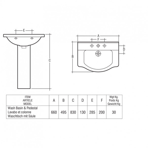 Умивальник із п'єдесталом RAK Ceramics Amanda (660х495х830мм) Білий Вінниця - фото 3
