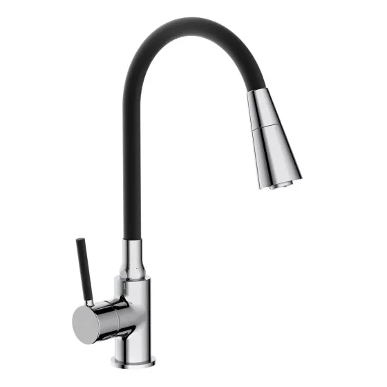 Смеситель для кухни Frap F4044 с гибким изливом, 2 режима, черный/хром Киев