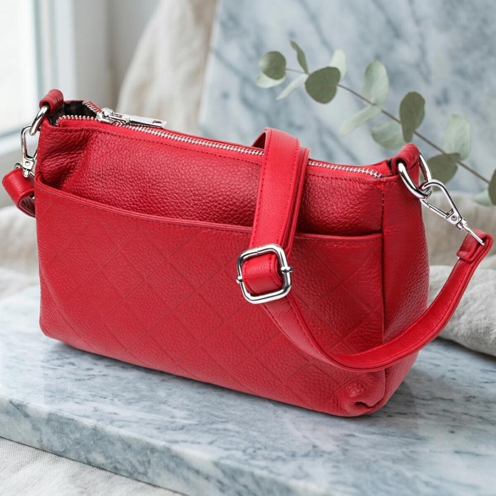 Жіноча шкіряна сумка з двома зручними ремінцями Vintage 22927 Червоний Київ - фото 14