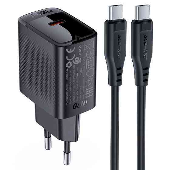 Мережевий зарядний пристрій з кабелем ACEFAST A82 PD20W GaN single USB-C charger set (P5) (EU) Black Одеса