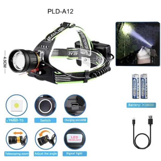 Фонарь на голову для бега PLD-A12-TG 2x18650, Мощный тактический фонарь светодиодный PY-43 Львов - изображение 4