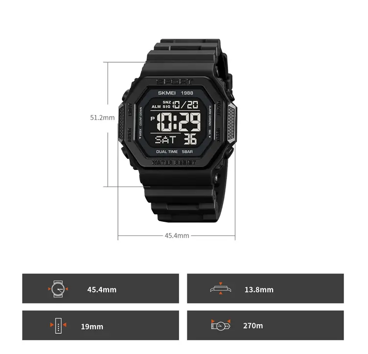 Мужские спортивные часы Skmei 1988 (Черные) Винница - изображение 8