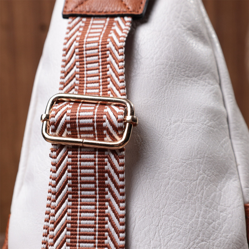 Небольшая женская сумка через плечо из экокожи с акцентом на текстильную лямку Vintage 22779 Белый Киев - изображение 10