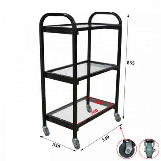 Коляска косметологічна UK-019 на колесах 3 полиці металева Чорний Київ